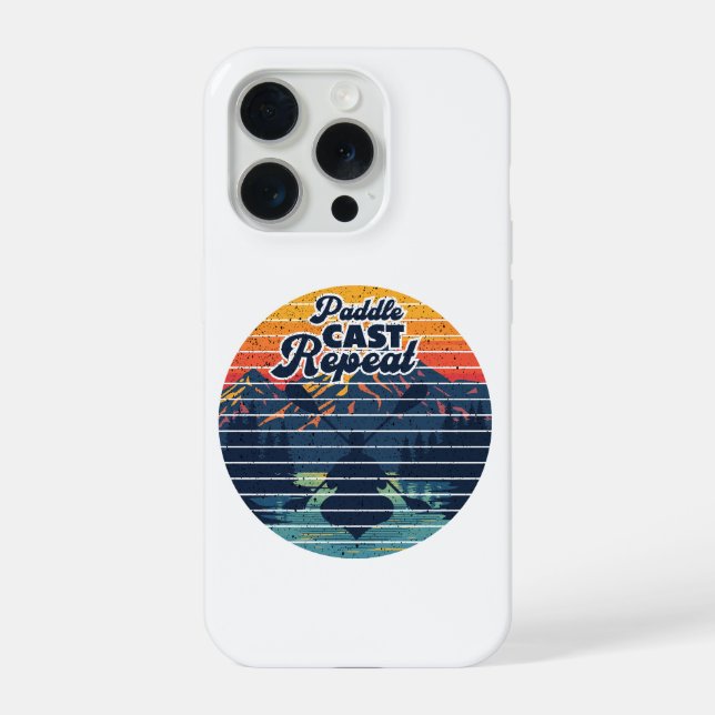 Coque iPhone Pêche en kayak Rame Crépuscule Rétro (Verso)