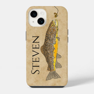 Coque Pour iPhone 14 Pêcher à la mouche - truite Brown Nom personnalisé
