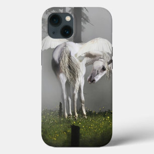 Etui iPhone 13 Pégase argenté se pare dans l'art fantastique de l
