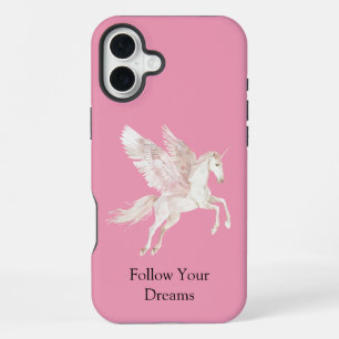 Coque iPhone 16 Plus Pégase Cheval Rose Blanc Rougeâtre