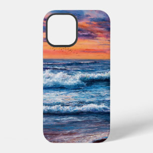 Coque iPhone 12 peinture à l'huile de l'océan et de la plage sur t
