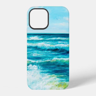 Coque iPhone 12 peinture à l'huile montrant des vagues dans l'océa