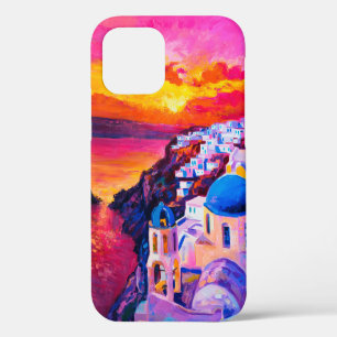 Coque iPhone 12 peinture à l'huile sur toile. Coucher de soleil su