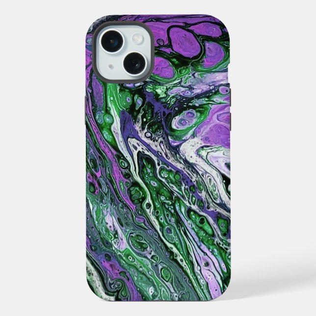 Coque iPhone Peinture abstraite violette et verte (Verso)