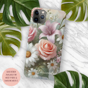 Coque iPhone 16 Pro Max Peinture botanique d'art fin de roses chic et élég