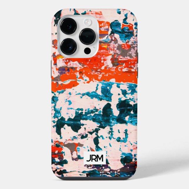 Coque iPhone Peinture d'art abstrait rouge bleu blanc monogramm (Verso)