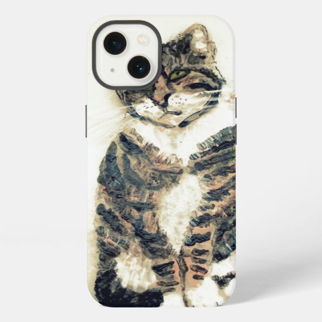 Coque iPhone Peinture de chat mignon Tabby (Verso)