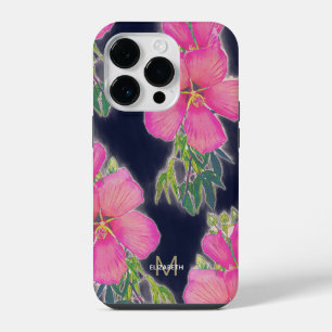 Coque Pour iPhone 14 Plus Peinture de fleur d'hibiscus rose bleu tropical