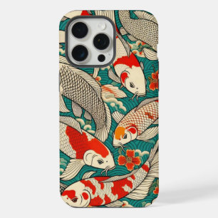 Coque iPhone 15 Pro Max Peinture de motif de carpes koï japonaises vintage