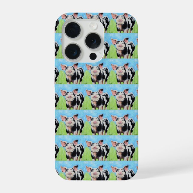 Coque iPhone Peinture de petit cochon heureux (Verso)