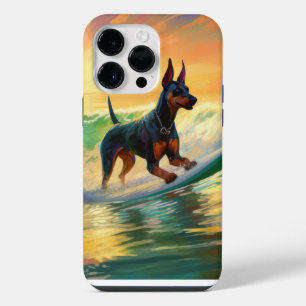 Coque Pour Pour iPhone 14 Pro Max Peinture de Surf à la Plage de Doberman