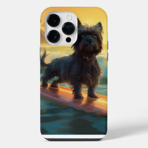 Coque Pour Pour iPhone 14 Pro Max Peinture de Surf sur la Plage d'Affenpinscher