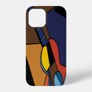 Coque iPhone 12 Peinture de surréalisme de guitare cubiste.