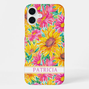 Coque iPhone 16 Plus Peinture de tournesols colorés avec monogramme