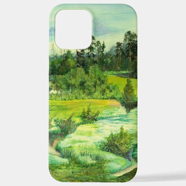 Coque iPhone peinture de vallée verte Aquarelle (Verso)