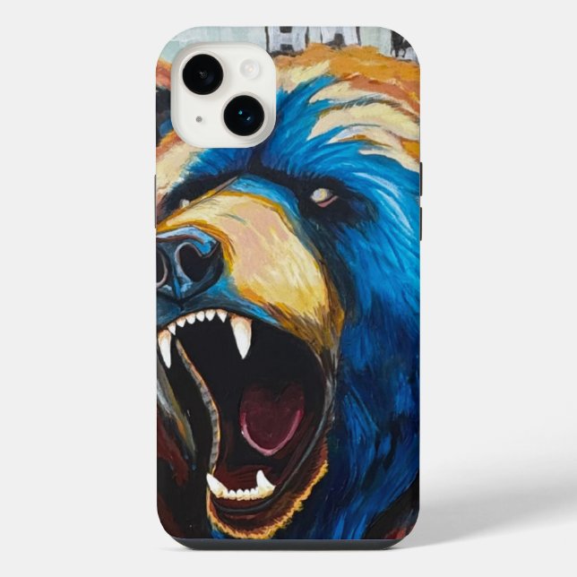Coque iPhone Peinture d'ours grizzly - Art animalier (Verso)