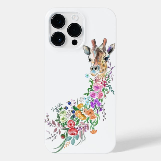Coque iPhone Peinture en girafe aux fleurs colorées (Verso)
