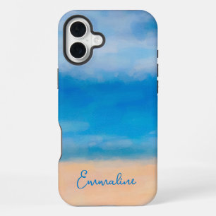 Coque iPhone 16 Plus Peinture minimaliste sur la scène de plage