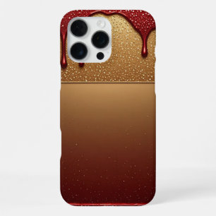 Coque iPhone 16 Pro Max Peinture Rouge qui Dégouline Étincelante Luxe Doré