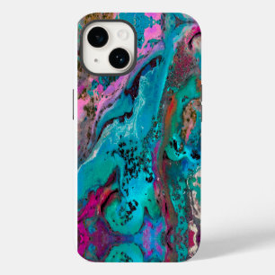 Coque Pour iPhone 14 Peinture turquoise en noir rose Abstrait