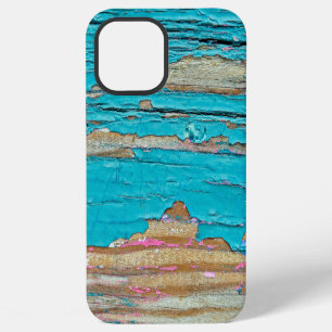Coque iPhone 12 Pro Max Peinture turquoise sur bois patiné