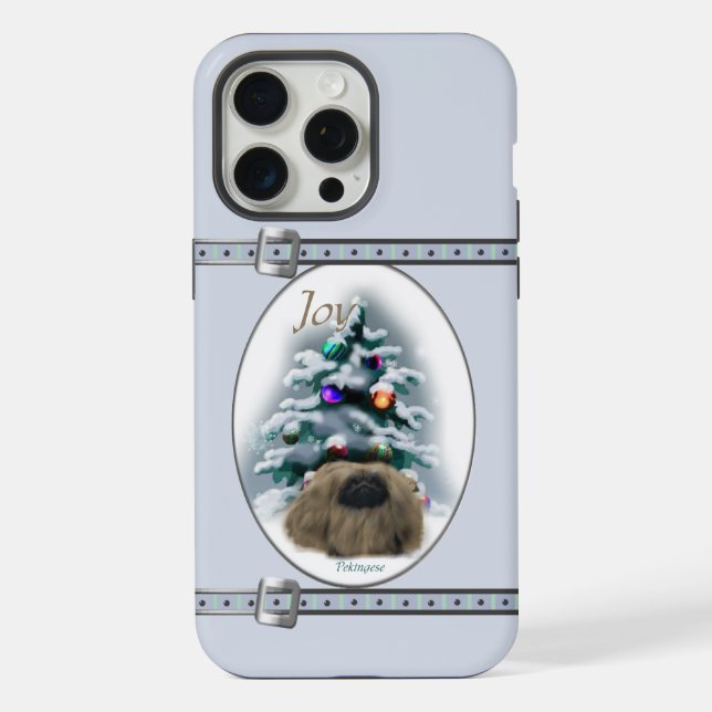Coque iPhone Pekingese Cute Bleu Noël Fêtes (Verso)