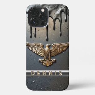 Etui iPhone 13 Pro Max ✨ Pendentif Aigle avec Nom Personnalisé – Or Liqui
