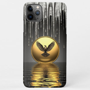Coque iPhone 11Pro Max Pendentif Aigle Doré Ruisselant de Métal Liquide 