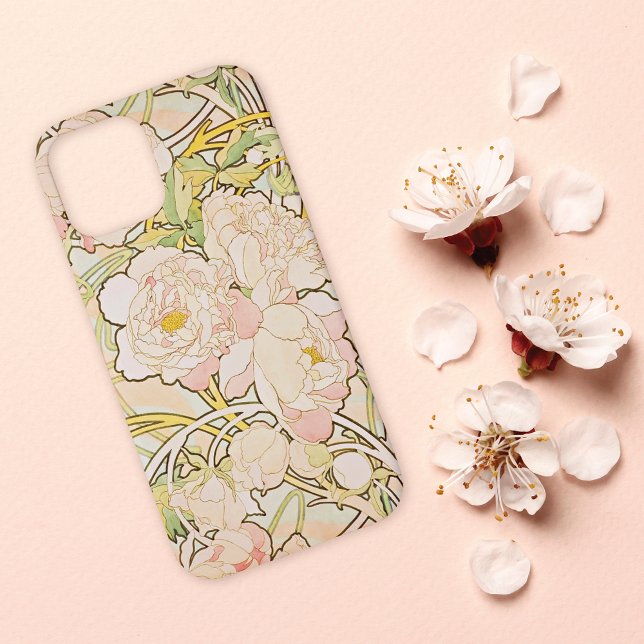 Coque iPhone Peonies Floral Alphonse Mucha (Créateur téléchargé)