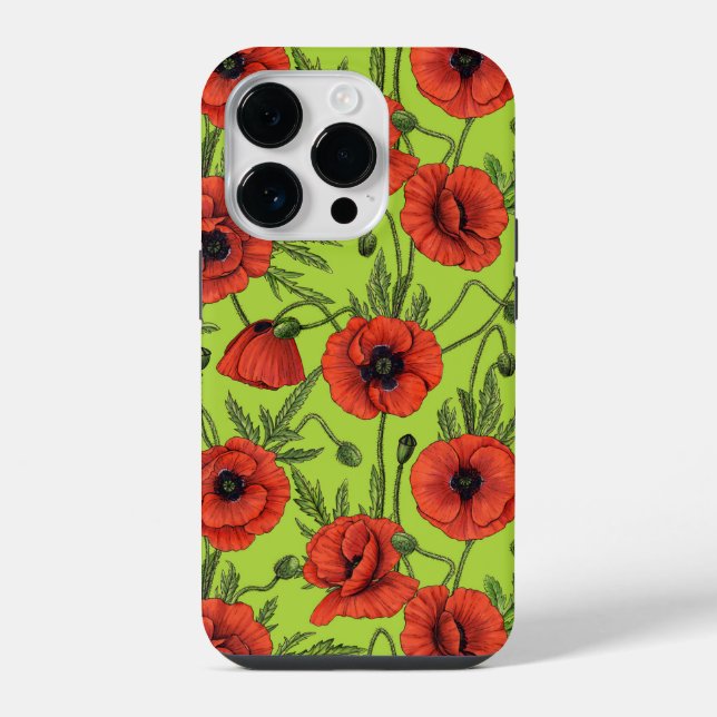 Coque iPhone Pépites, rouge et vert sur le vert citron (Verso)
