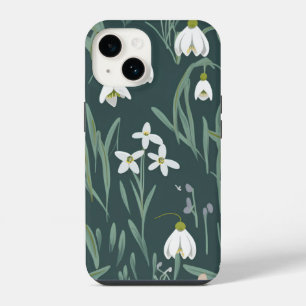 Coque Pour iPhone 14 Perce-Neige Blanc Fleurs Sur Vert