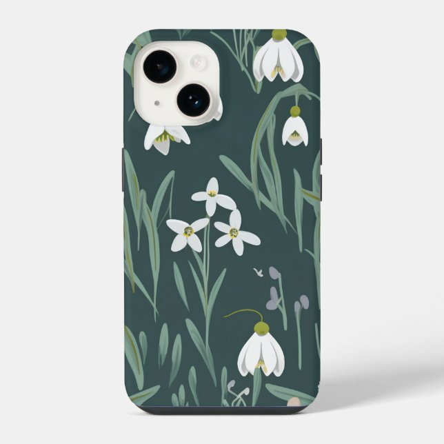 Coque iPhone Perce-Neige Blanc Fleurs Sur Vert (Verso)
