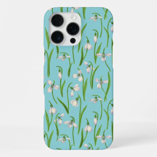 Coque iPhone Perce-neige sur fond bleu piscine (Verso)
