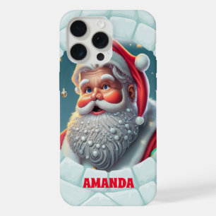 Coque iPhone 15 Pro Max Père Noël 3D Noël Nom Personnalisé
