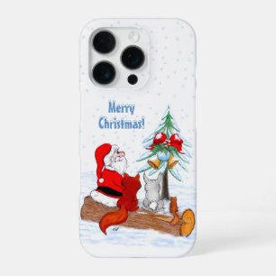 Coque iPhone 16 Pro Père Noël avec Lapin Renard et Écureuil