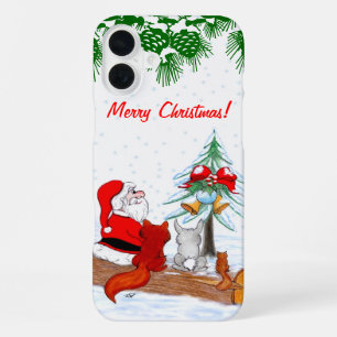 Coque iPhone 16 Plus Père Noël avec lapin renard et écureuil
