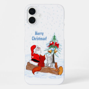 Coque iPhone 16 Plus Père Noël avec Lapin Renard et Écureuil