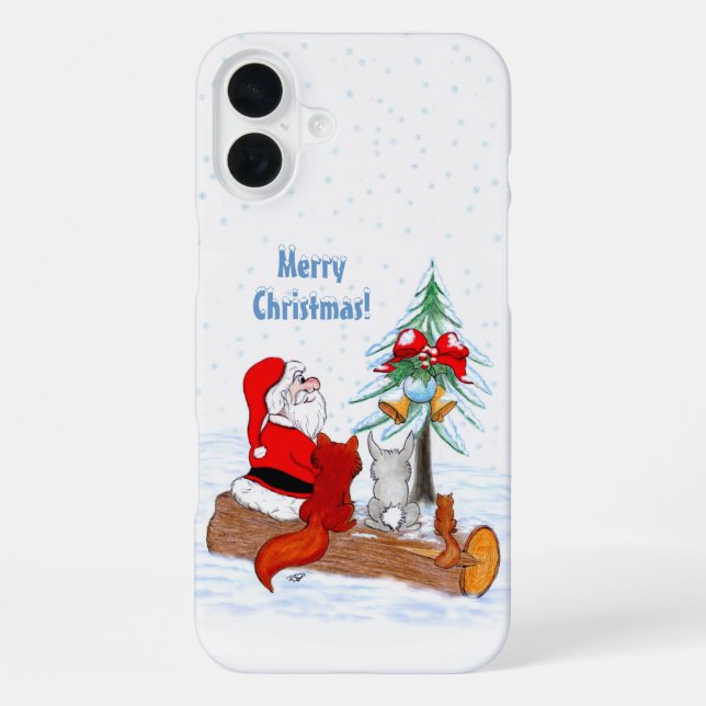 Coque iPhone Père Noël avec Lapin Renard et Écureuil (Verso)
