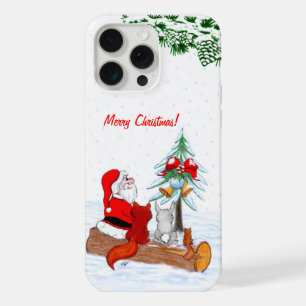 Coque iPhone 15 Pro Max Père Noël avec Renard de lapin et écureuil