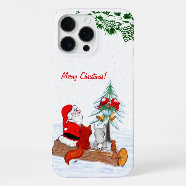 Coque iPhone Père Noël avec Renard de lapin et écureuil (Verso)
