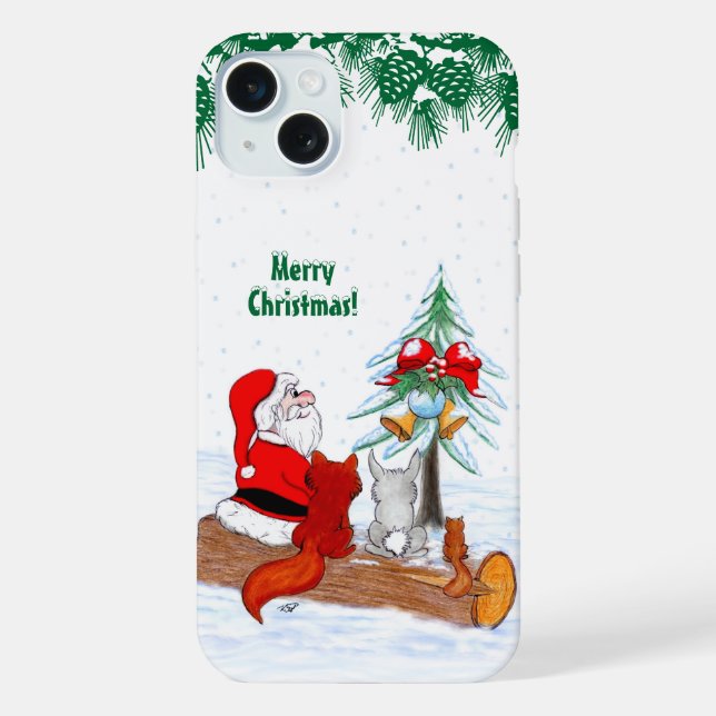Coque iPhone Père Noël avec Renard de lapin et écureuil (Verso)