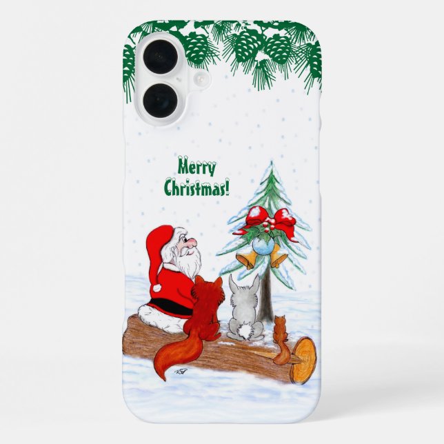 Coque iPhone Père Noël avec Renard de lapin et écureuil (Verso)