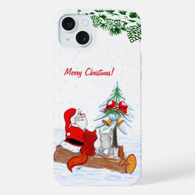 Coque iPhone Père Noël avec Renard de lapin et écureuil (Verso)
