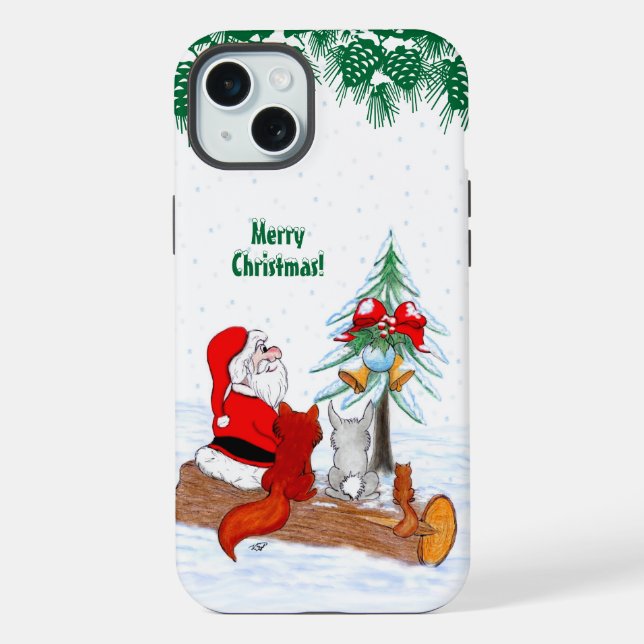 Coque iPhone Père Noël avec Renard de lapin et écureuil (Verso)