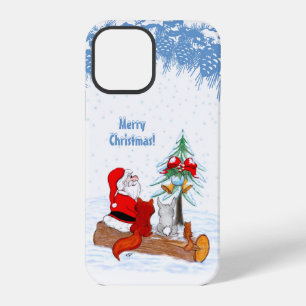 Coque iPhone 12 Pro Père Noël avec Renard de lapin et écureuil