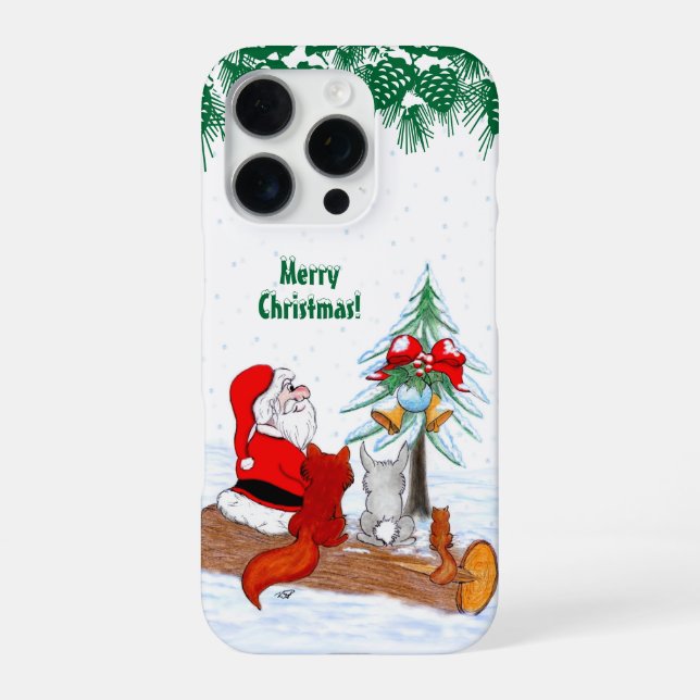 Coque iPhone Père Noël avec Renard de lapin et écureuil (Verso)