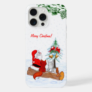 Coque iPhone 15 Pro Max Père Noël avec Renard de lapin et écureuil