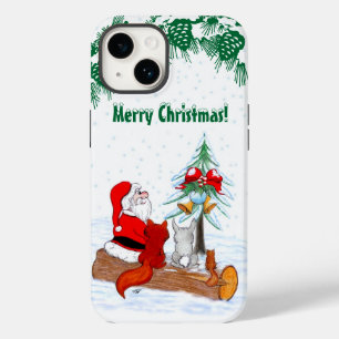 Coque Pour iPhone 14 Père Noël avec Renard de lapin et écureuil
