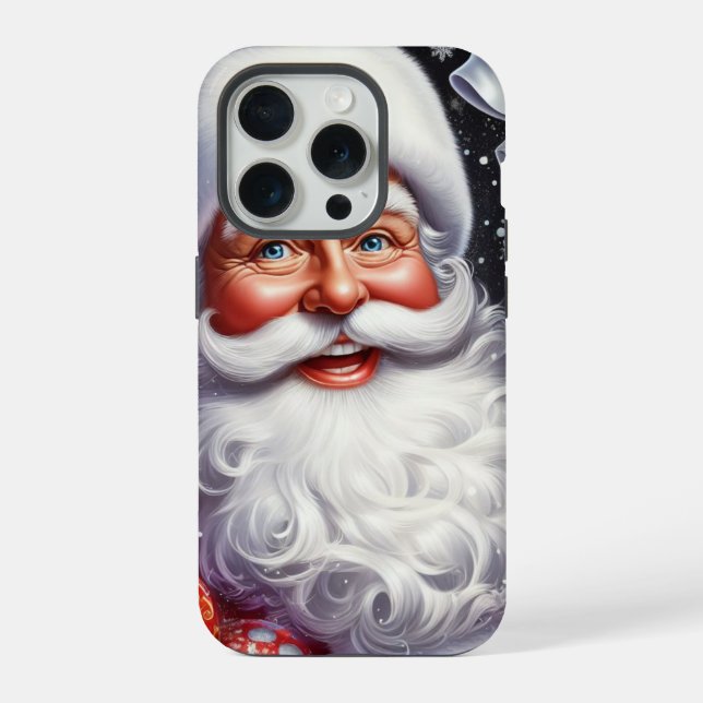 Coque iPhone Père Noël classique avec cadeau et ornements (Verso)