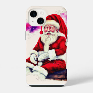 Coque Pour iPhone 14 Père Noël-claus assis sur le mur en brique avec de